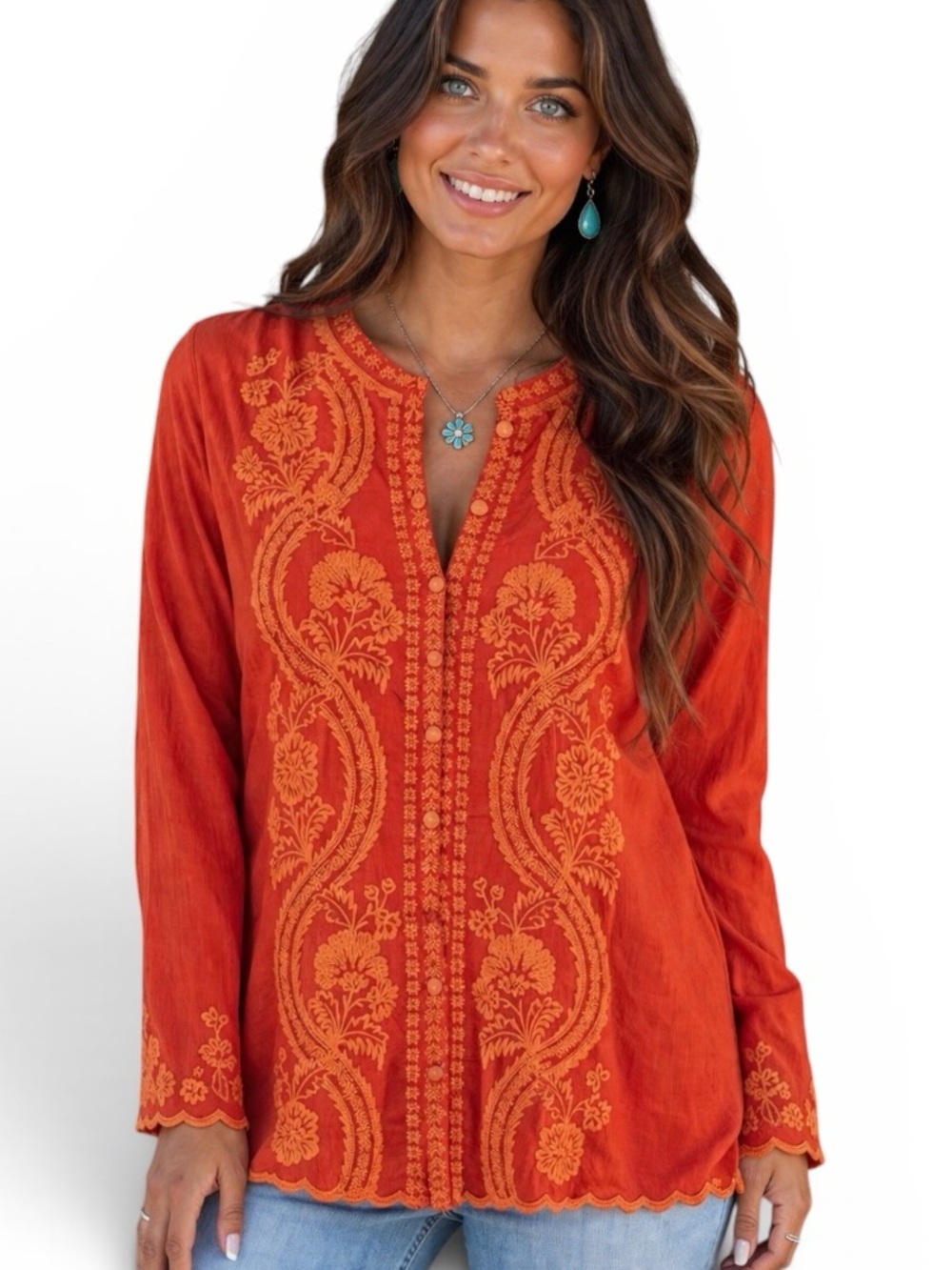 Johnny Was Midge Heavily Embroidered Button up blouse (oversized)